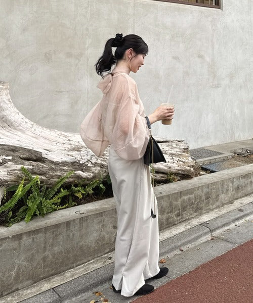 Hinari Sheer blouse with ribbon tie