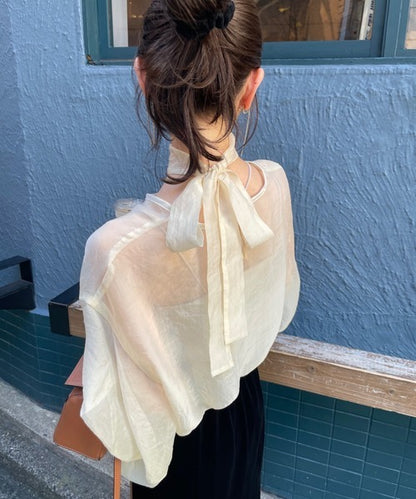 Hinari Sheer blouse with ribbon tie