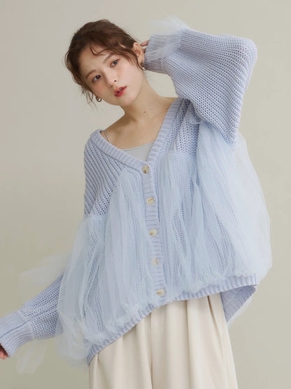 Olu. 薄紗拼接Cardigan