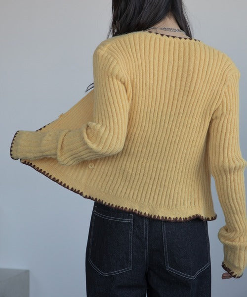 Vacancy 波浪羅紋拼色針織Cardigan