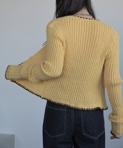 Vacancy 波浪羅紋拼色針織Cardigan