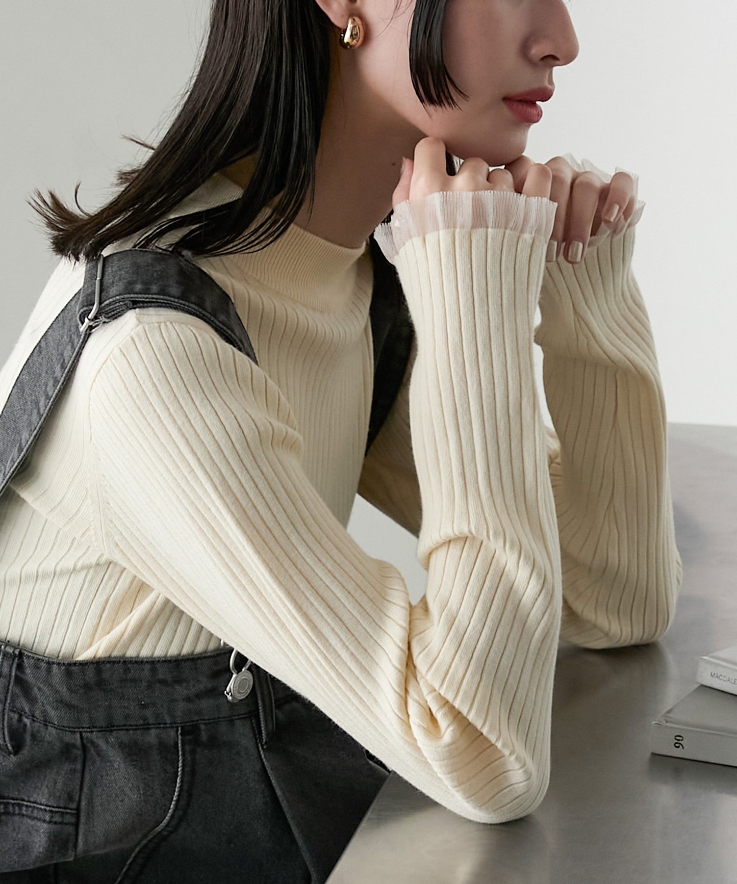 [15色] forksy. 荷葉邊袖口羅紋針織Top