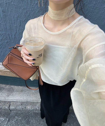 Hinari Sheer blouse with ribbon tie