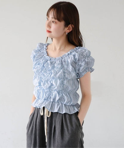 [No Button !] Shirring Blouse