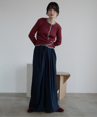 Vacancy 波浪羅紋拼色針織Cardigan