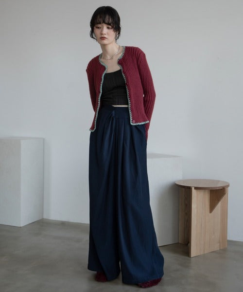 Vacancy 波浪羅紋拼色針織Cardigan