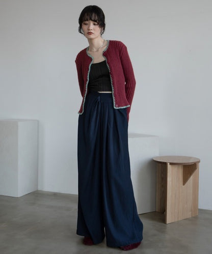 Vacancy 波浪羅紋拼色針織Cardigan