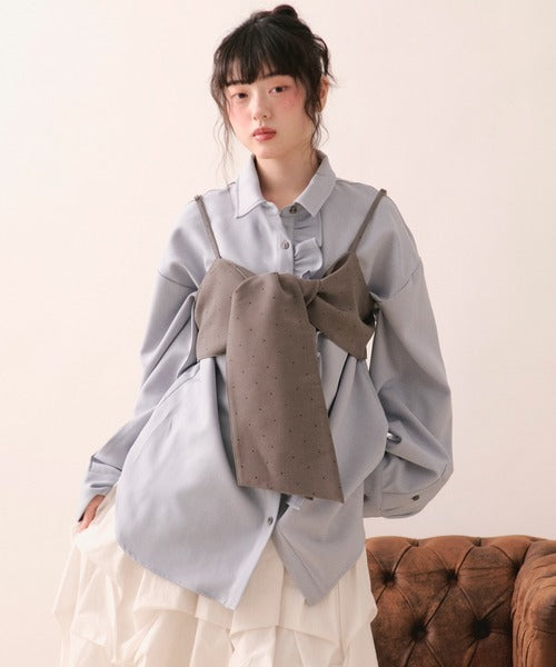 loin nuit Rhinestone ribbon shirt