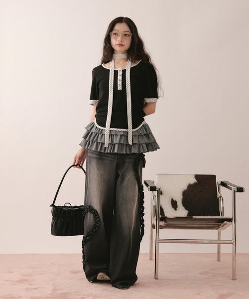 loin nuit heart frill design denim