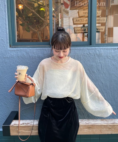 Hinari Sheer blouse with ribbon tie