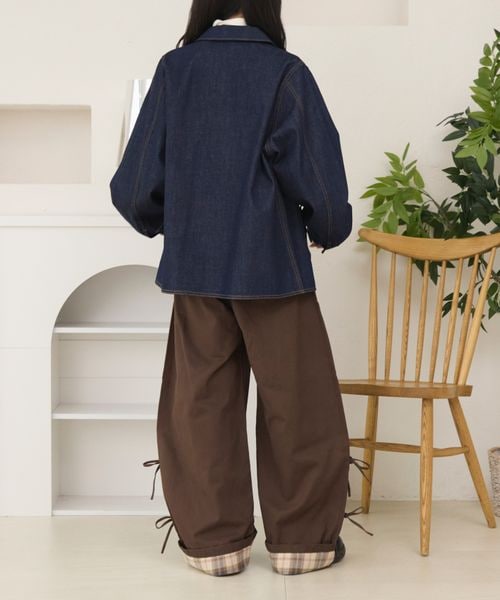 ロールアップチェックリボンワイドパンツ