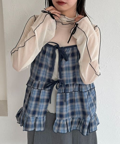 【12色展開】アソート袖リボンシアーメロートップス
