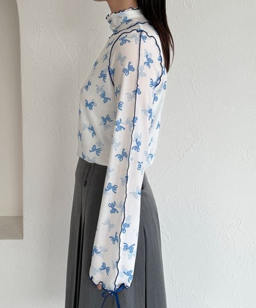 【12色展開】アソート袖リボンシアーメロートップス