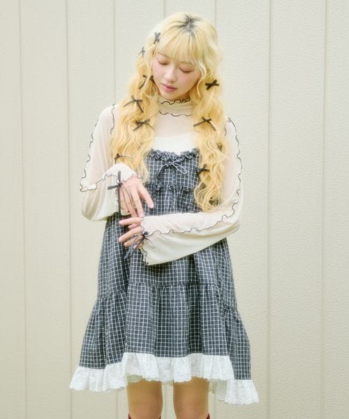 【12色展開】アソート袖リボンシアーメロートップス
