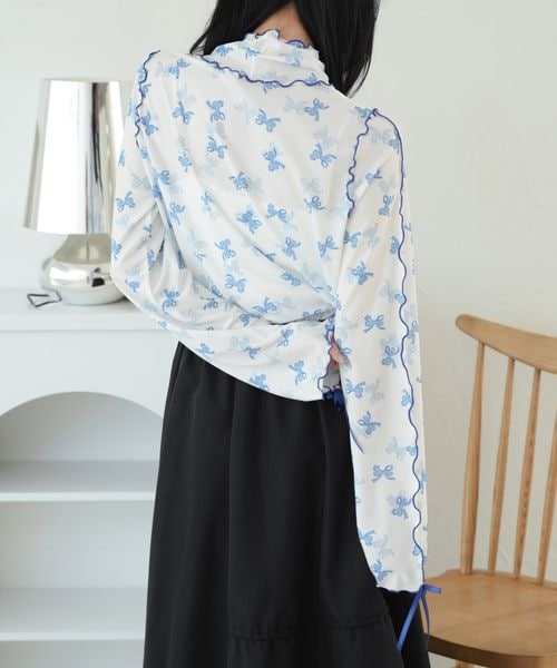 【12色展開】アソート袖リボンシアーメロートップス