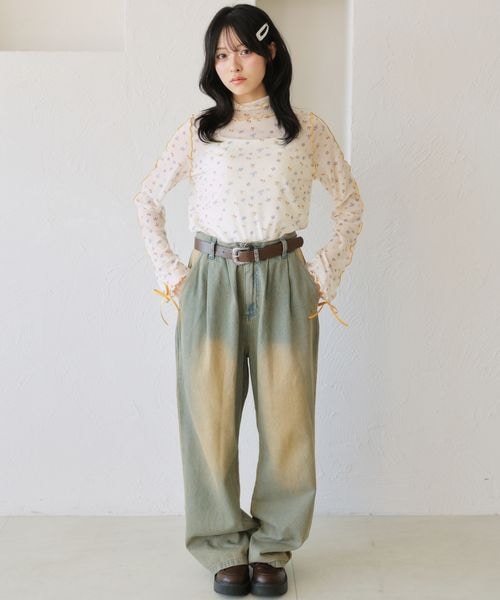 【12色展開】アソート袖リボンシアーメロートップス