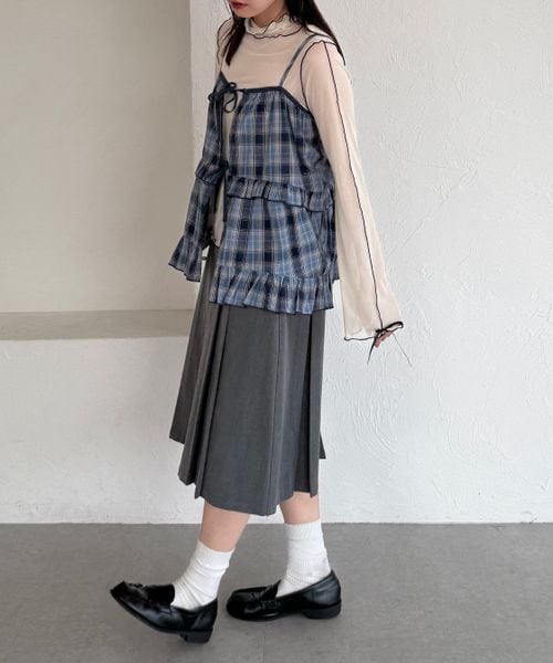 【12色展開】アソート袖リボンシアーメロートップス