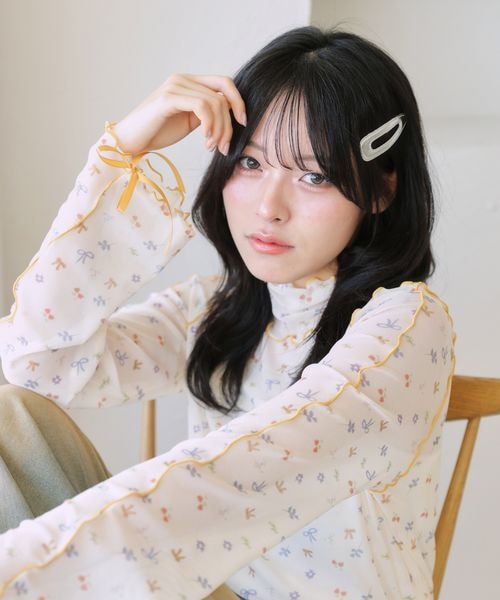 【12色展開】アソート袖リボンシアーメロートップス