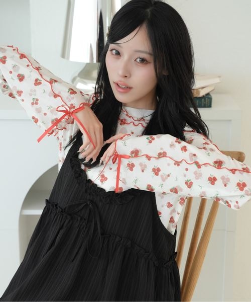 【12色展開】アソート袖リボンシアーメロートップス