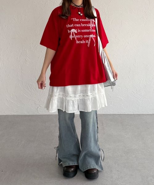 【3サイズ展開】オーバーダイリボンフレアデニムパンツ
