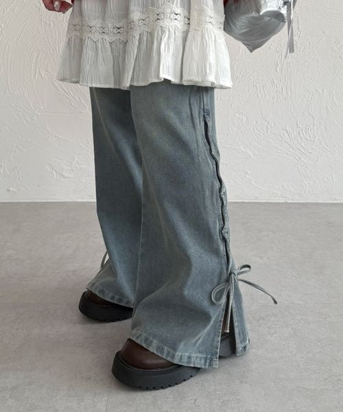 【3サイズ展開】オーバーダイリボンフレアデニムパンツ