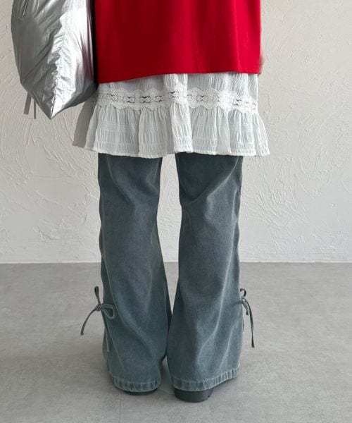 【3サイズ展開】オーバーダイリボンフレアデニムパンツ