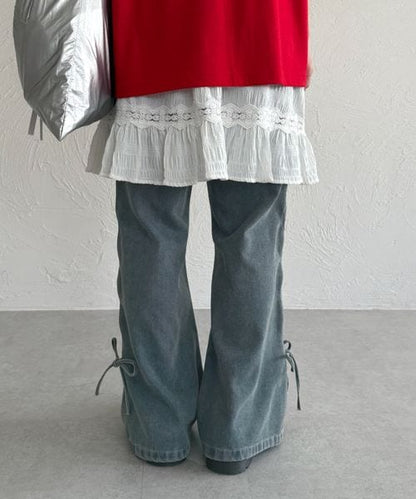 【3サイズ展開】オーバーダイリボンフレアデニムパンツ