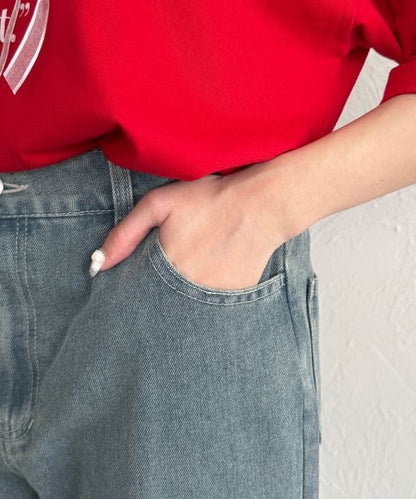 【3サイズ展開】オーバーダイリボンフレアデニムパンツ