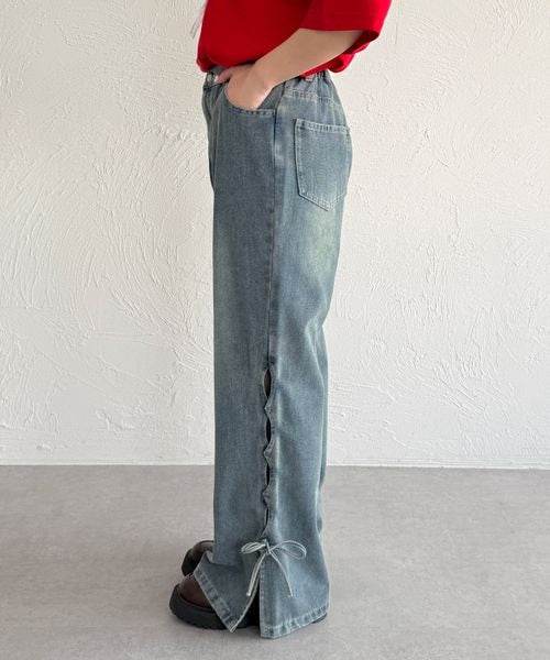 【3サイズ展開】オーバーダイリボンフレアデニムパンツ
