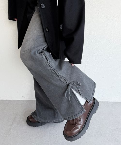 【3サイズ展開】オーバーダイリボンフレアデニムパンツ