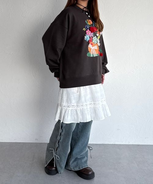 【3サイズ展開】オーバーダイリボンフレアデニムパンツ