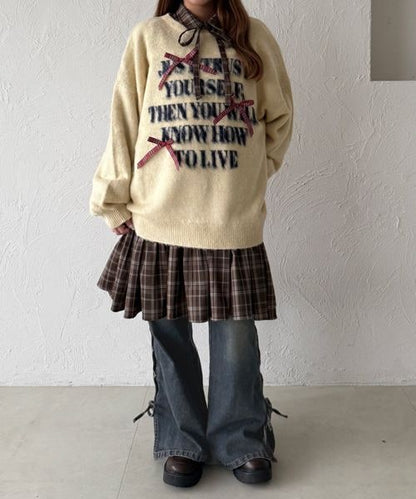 【3サイズ展開】オーバーダイリボンフレアデニムパンツ