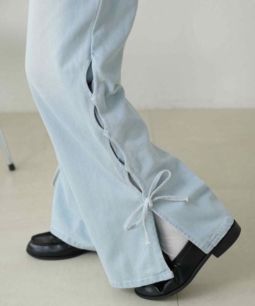【3サイズ展開】オーバーダイリボンフレアデニムパンツ