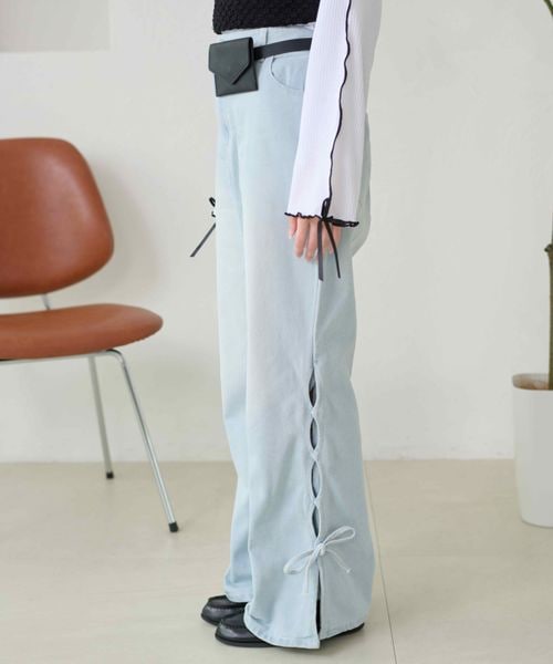 【3サイズ展開】オーバーダイリボンフレアデニムパンツ