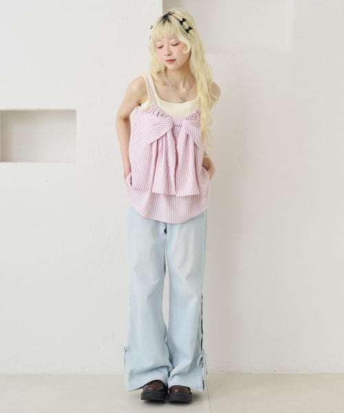 【3サイズ展開】オーバーダイリボンフレアデニムパンツ