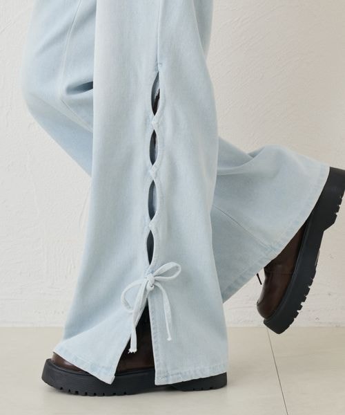 【3サイズ展開】オーバーダイリボンフレアデニムパンツ