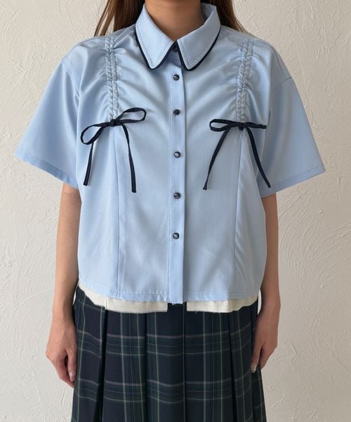 レイヤード風アソートドロストリボンシャツ
