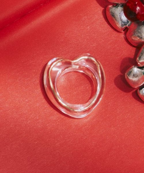 [超靚] 透明金線心心戒指