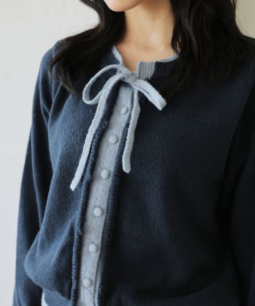 【and ST 限定カラーあり】レイヤード風 配色リボンカーディガン
