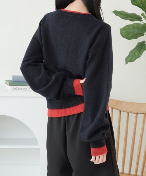 【and ST 限定カラーあり】レイヤード風 配色リボンカーディガン