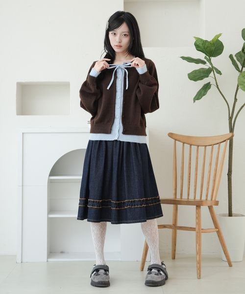 【and ST 限定カラーあり】レイヤード風 配色リボンカーディガン