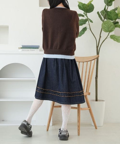 【and ST 限定カラーあり】レイヤード風 配色リボンカーディガン