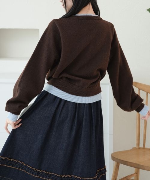 【and ST 限定カラーあり】レイヤード風 配色リボンカーディガン