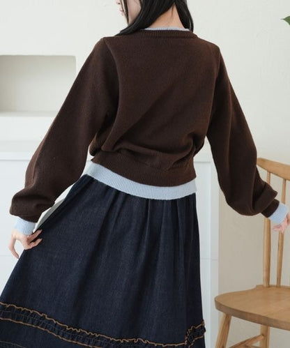【and ST 限定カラーあり】レイヤード風 配色リボンカーディガン