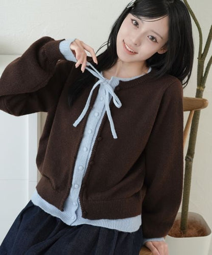 【and ST 限定カラーあり】レイヤード風 配色リボンカーディガン