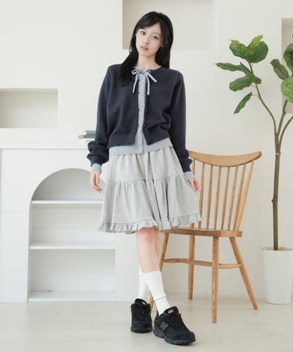 【and ST 限定カラーあり】レイヤード風 配色リボンカーディガン