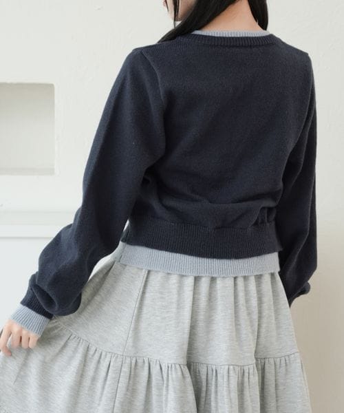 【and ST 限定カラーあり】レイヤード風 配色リボンカーディガン