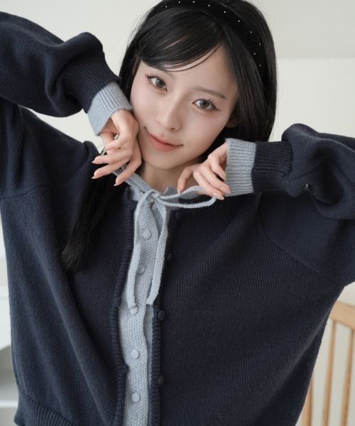 【and ST 限定カラーあり】レイヤード風 配色リボンカーディガン