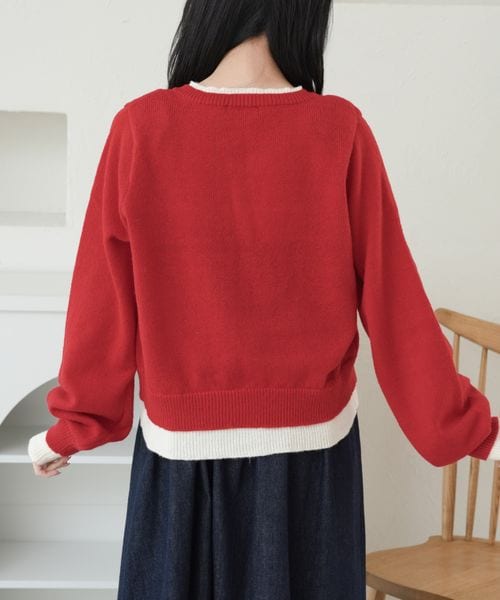 【and ST 限定カラーあり】レイヤード風 配色リボンカーディガン