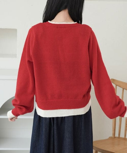 【and ST 限定カラーあり】レイヤード風 配色リボンカーディガン